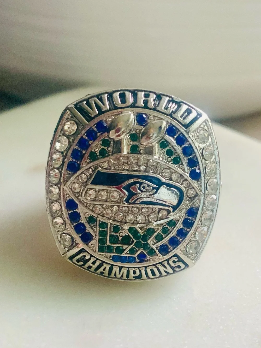 Seattle Seahawks Super Bowl Champions Style Ring - Blue & Green